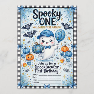 Spooky ONE Blue Ghost First Birthday Invitation