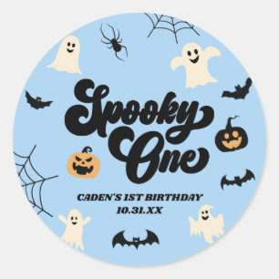 Spooky One Blue Halloween 1st Birthday Party Classic Round Sticker