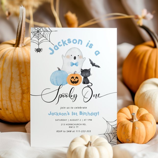Spooky One Blue Halloween 1st boy birthday Invitation (Creator Uploaded)