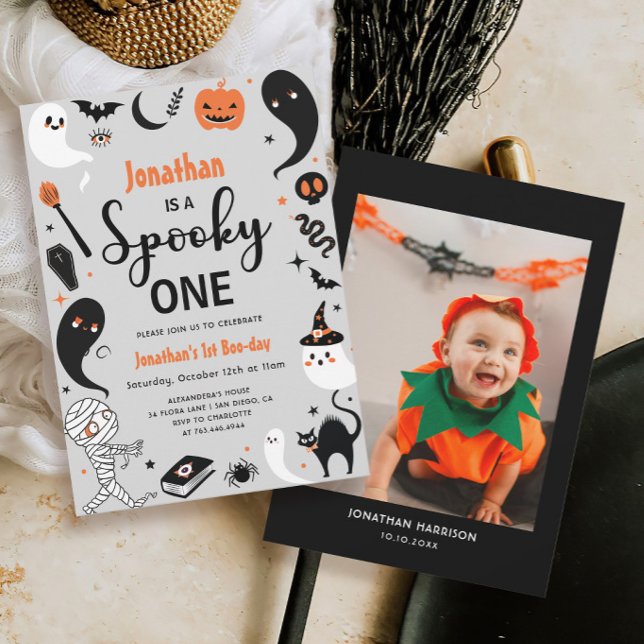 Spooky One Boy Halloween Photo 1st Birthday  Invitation (Creator Uploaded)