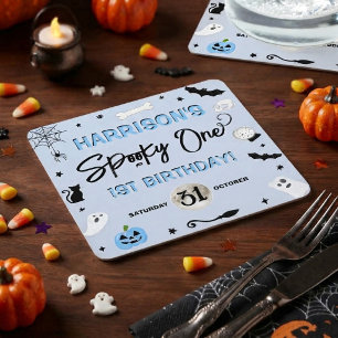 Spooky One! Boys Halloween 1st Birthday Party Square Paper Coaster