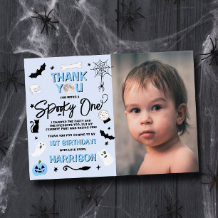 Spooky One! Boys Halloween 1st Birthday Photo Thank You Card