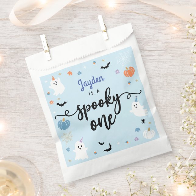 Spooky One Cute Blue Ghost Halloween 1st Birthday Favour Bag (Clipped)