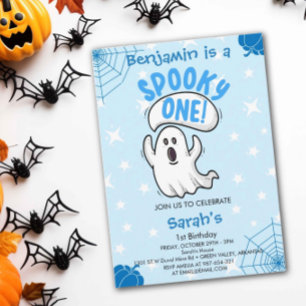 Spooky One Cute Funny Halloween Ghost 1st Birthday Invitation