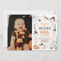 Spooky One Cute Ghost 1st Birthday Photo Invitatio