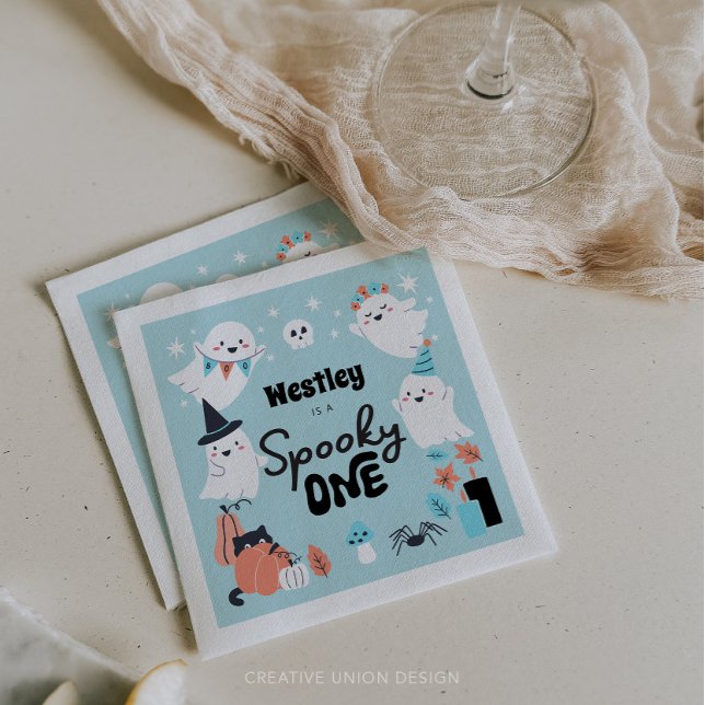 Spooky One Cute Ghost Boy 1st Birthday Party Napkin (Creator Uploaded)