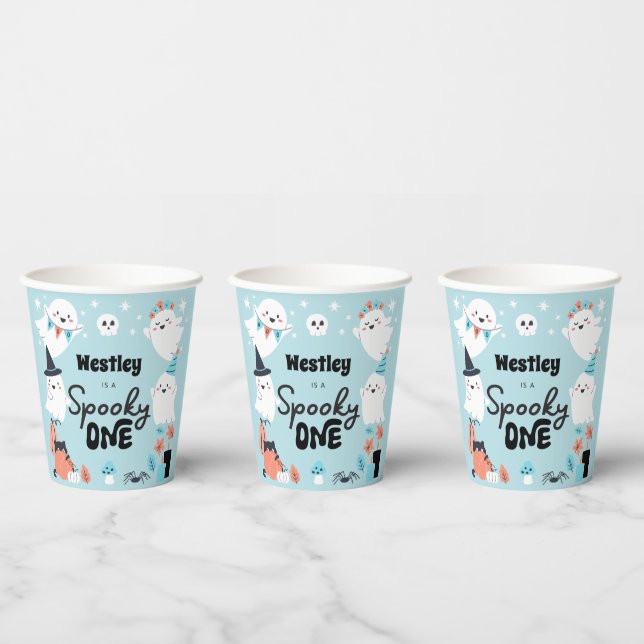 Spooky One Cute Ghost Boy 1st Birthday Party Paper Cups (Multi)
