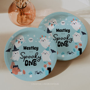 Spooky One Cute Ghost Boy 1st Birthday Party Paper Plate