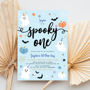 Spooky One Cute Ghost Halloween 1st Birthday Invitation