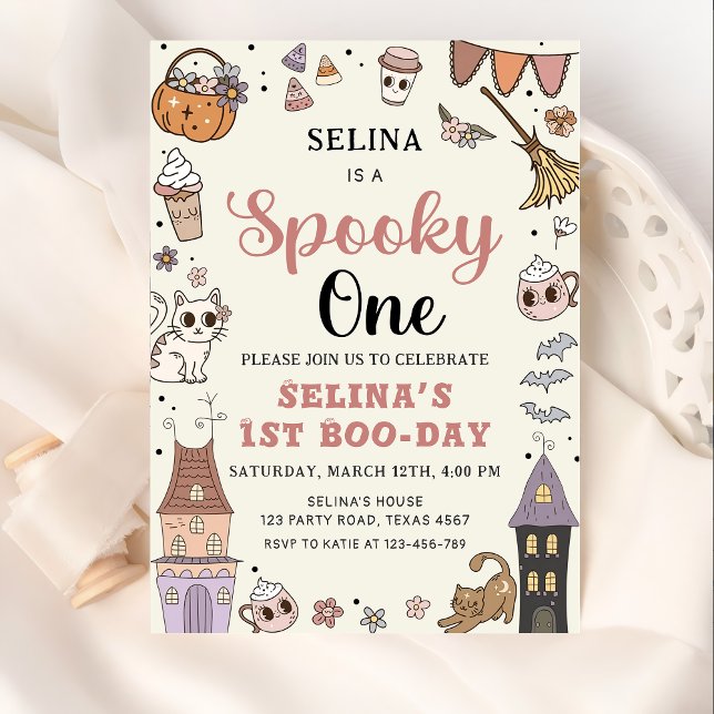 Spooky One Cute Ghost Halloween 1st Birthday   Invitation (Creator Uploaded)