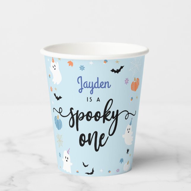 Spooky One Cute Ghost Halloween 1st Birthday Paper Cups (Front)