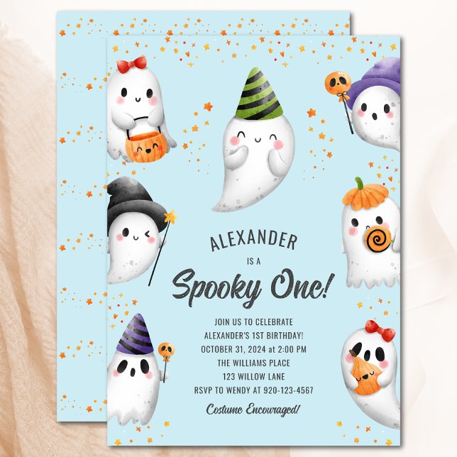 Spooky One Cute Ghost Halloween 1st Birthday Party Invitation (Creator Uploaded)