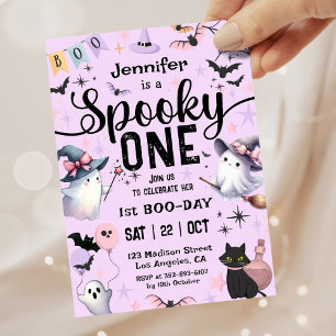 Spooky One Cute Ghost Halloween 1st Birthday Party Invitation