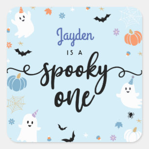 Spooky One Cute Ghost Halloween 1st Birthday Square Sticker