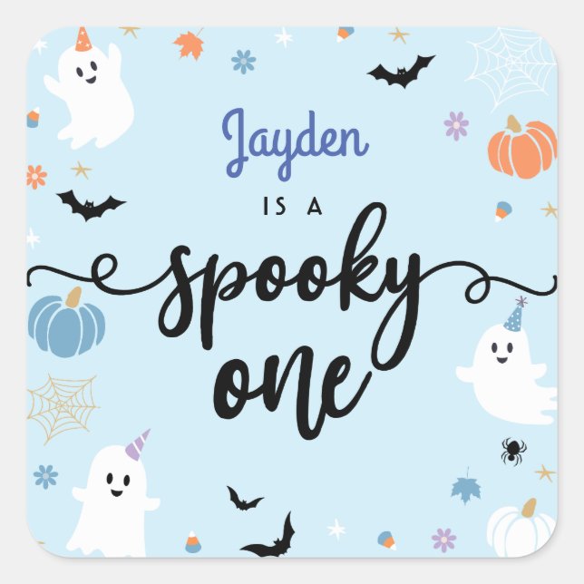 Spooky One Cute Ghost Halloween 1st Birthday Square Sticker (Front)