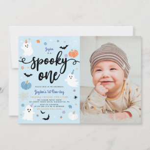 Spooky One Cute Ghost Halloween Photo 1st Birthday Invitation