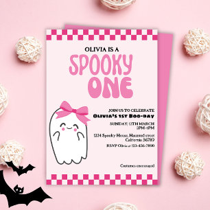 Spooky one cute ghost pink girl first birthday invitation