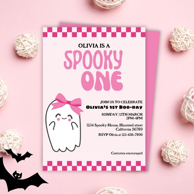 Spooky one cute ghost pink girl first birthday invitation (Creator Uploaded)