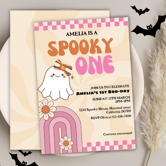 Spooky one cute ghost Pink girl first birthday Invitation (Creator Uploaded)