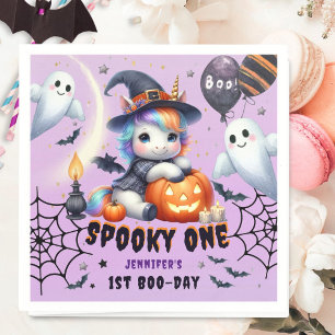 Spooky ONE Cute Girl Purple Halloween 1st Birthday Napkin