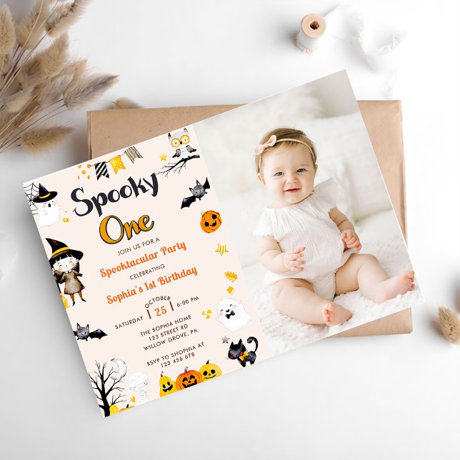 Spooky One Cute Halloween 1st Birthday Photo Invitation (Creator Uploaded)