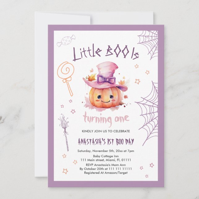 Spooky One Cute Halloween Baby Girl 1st Birthday Invitation (Front)