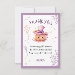 Spooky One Cute Halloween Baby Girl 1ST Birthday Thank You Card