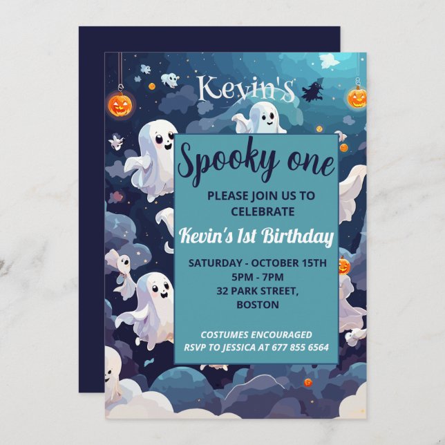 Spooky one cute Halloween Birthday Invitation (Front/Back)