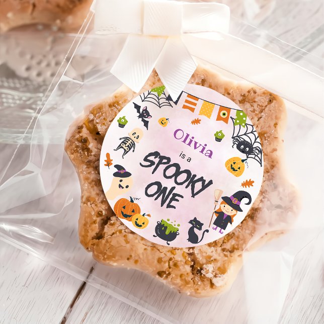 Spooky One Cute Halloween Ghost 1st Birthday Classic Round Sticker (Creator Uploaded)