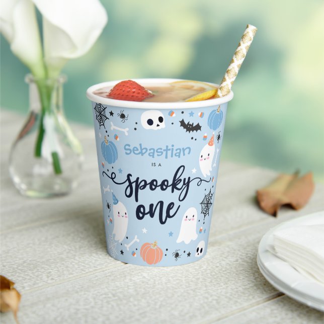 Spooky One Cute Halloween Ghost 1st Birthday Decor Paper Cups (Insitu)
