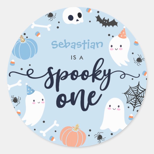 Spooky One Cute Halloween Ghost 1st Birthday Favou Classic Round Sticker (Front)