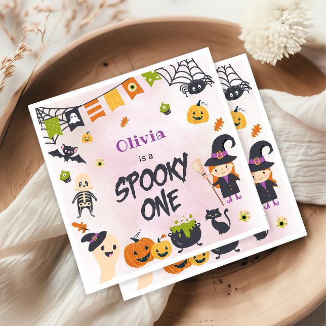 Spooky One Cute Halloween Ghost 1st Birthday Napkin (Creator Uploaded)