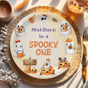 Spooky One Cute Halloween Ghost 1st Birthday Paper Plate