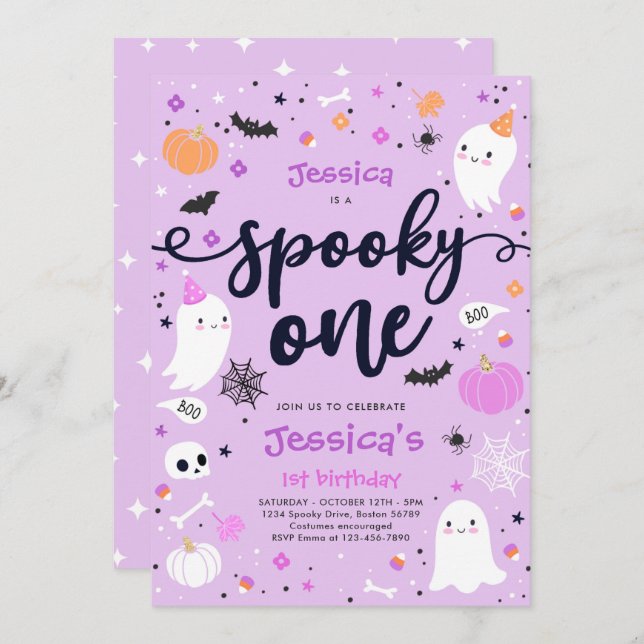 Spooky One Cute Halloween Ghost 1st Birthday Party Invitation (Front/Back)