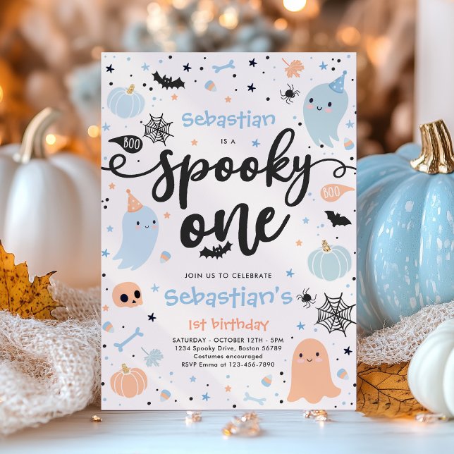 Spooky One Cute Halloween Ghost 1st Birthday Party Invitation (Creator Uploaded)
