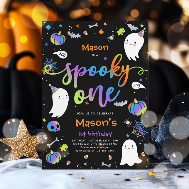 Spooky One Cute Halloween Ghost 1st Birthday Party Invitation (Creator Uploaded)