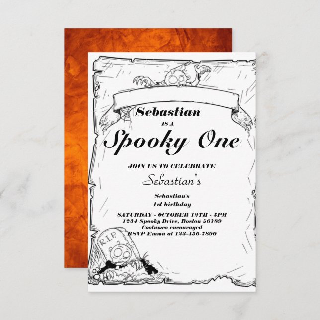 Spooky One Cute Halloween Ghost 1st Birthday Party Invitation (Front/Back)