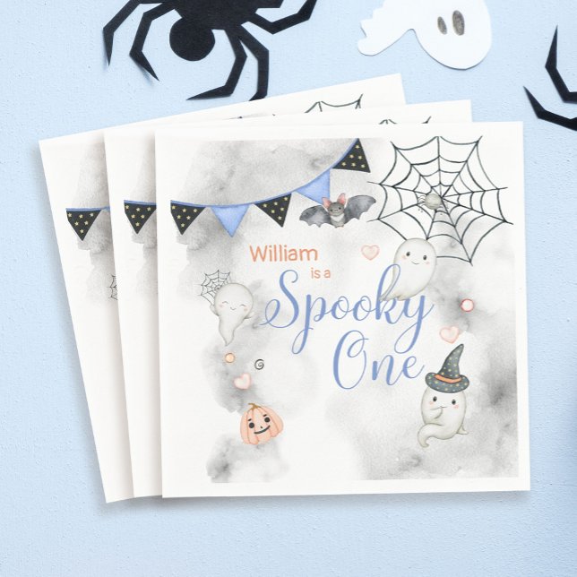 Spooky One Cute Halloween Ghost 1st Birthday Party Napkin (Creator Uploaded)