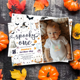 Spooky One Cute Halloween Ghost 1st Birthday Photo Invitation