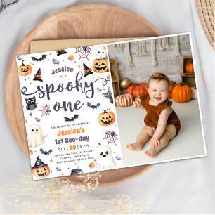 Spooky One Cute Halloween Ghost 1st Birthday Photo Invitation