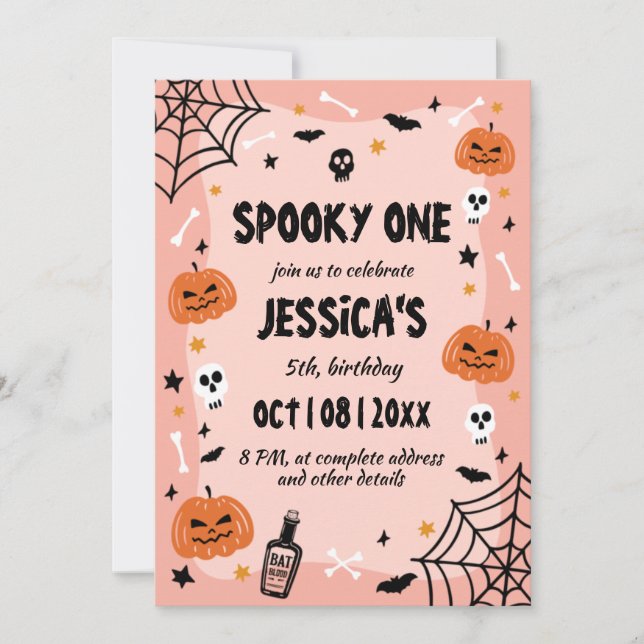 Spooky one cute halloween ghost birthday party invitation (Front)