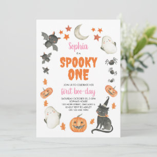 Spooky One Cute Halloween Ghost Girl 1st Birthday  Invitation