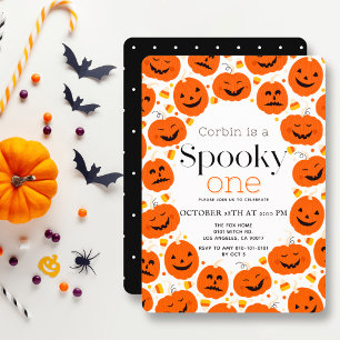 Spooky One Cute Halloween Pumpkins 1st Birthday Invitation