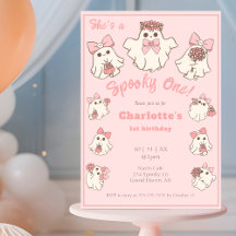 Spooky One Cute Pink Ghost & Bows 1st Birthday