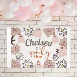 Spooky One Cute Pink Ghost Halloween Custom Banner
