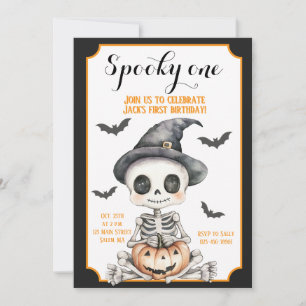 Spooky One Cute Skeleton Halloween 1st Birthday Invitation