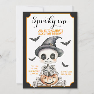 Spooky One | Cute Skeleton Halloween 1st Birthday  Invitation