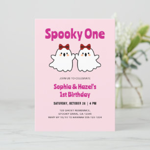 Spooky One Cute Twin Girls Halloween 1st Birthday Invitation