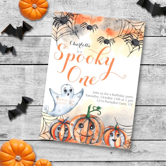 Spooky One Cute Watercolor Halloween 1st Birthday Invitation (Creator Uploaded)