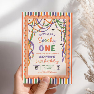 Spooky One First Birthday Colourful Halloween Invitation